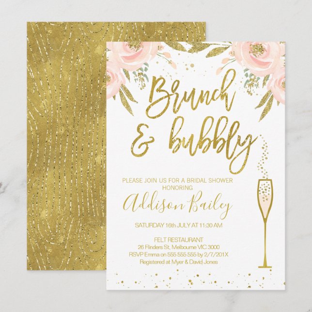Brunch Bubbly Champagne Bridal Dusche Einladung (Vorne/Hinten)