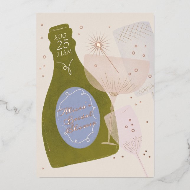 Brunch & Bubbly Champagner Brautparty Folieneinladung (Vorderseite)