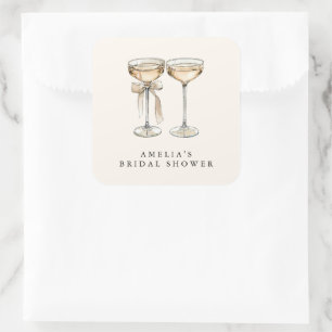 Brunch & Bubbly Champagner Brautparty Quadratischer Aufkleber