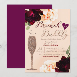 Brunch & Bubbly Champagner Peach Gold Brautparty Einladung
