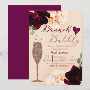 Brunch & Bubbly Champagner Pfirsich Gold Brautpart Einladung