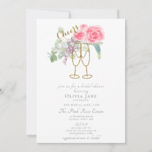 Brunch Bubbly Cheke Pink Gold Rose Brautparty Einladung