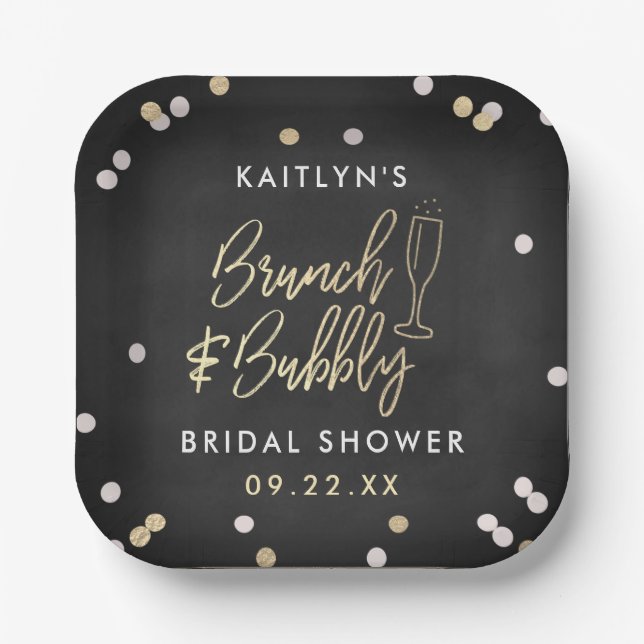 Brunch & Bubbly Confetti Brautparty Pappteller (Vorderseite)