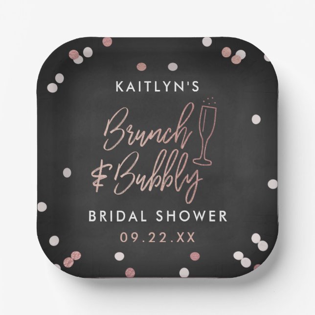 Brunch & Bubbly Confetti Brautparty Pappteller (Vorderseite)
