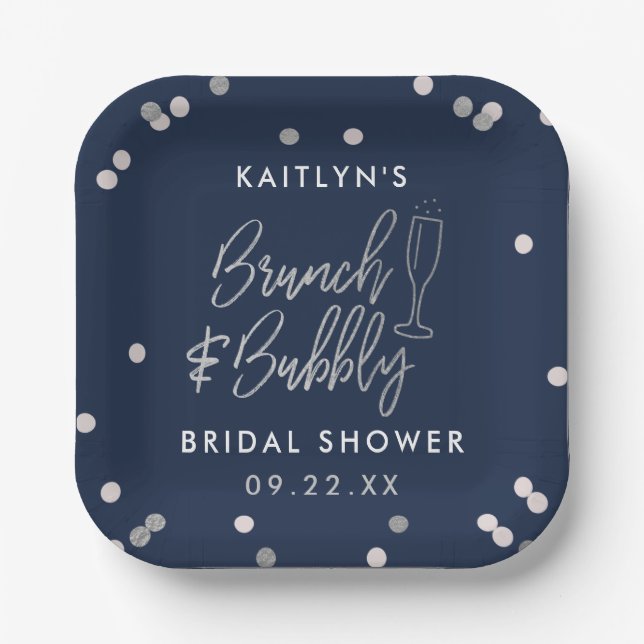 Brunch & Bubbly Confetti Brautparty Pappteller (Vorderseite)