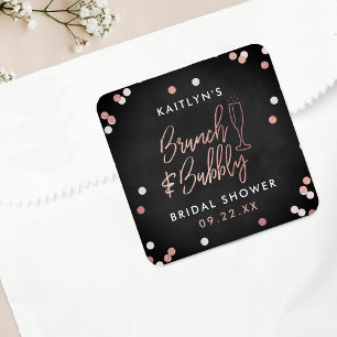 Brunch & Bubbly Confetti Brautparty Quadratischer Aufkleber