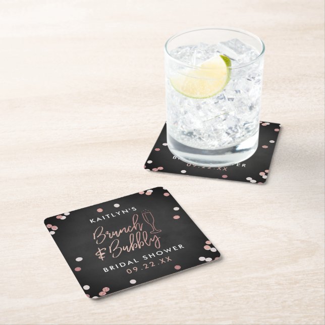 Brunch & Bubbly Confetti Brautparty Rechteckiger Pappuntersetzer (Vor Ort)
