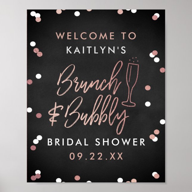 Brunch & Bubbly Confetti Brautparty Willkommen Poster (Vorne)