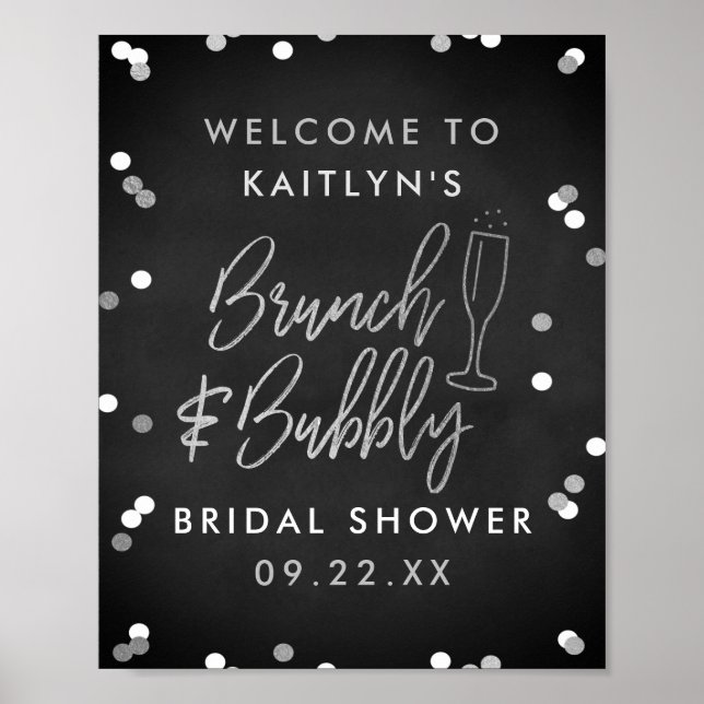 Brunch & Bubbly Confetti Brautparty Willkommen Poster (Vorne)