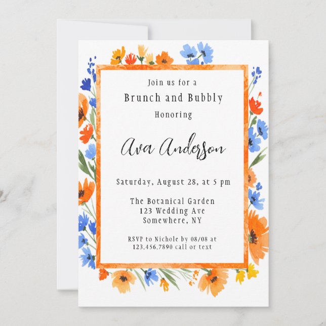 Brunch & Bubbly der Wildblume Embrace im Sommer Einladung (Vorderseite)