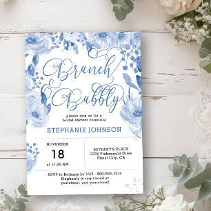 Brunch & Bubbly Dusty Blue Florale Brautparty Einladung