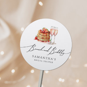 Brunch & Bubbly Elegantes Pancake Pink Brautparty Runder Aufkleber