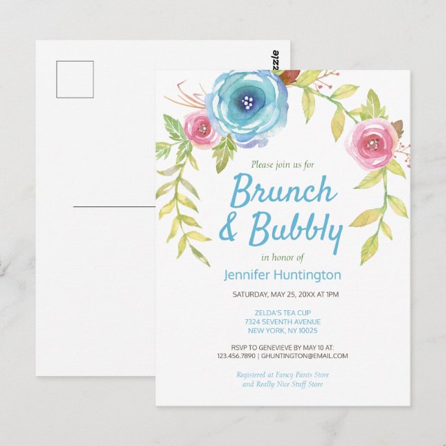 Brunch & Bubbly Fête des mariées Floral Invitation (Devant / Derrière)