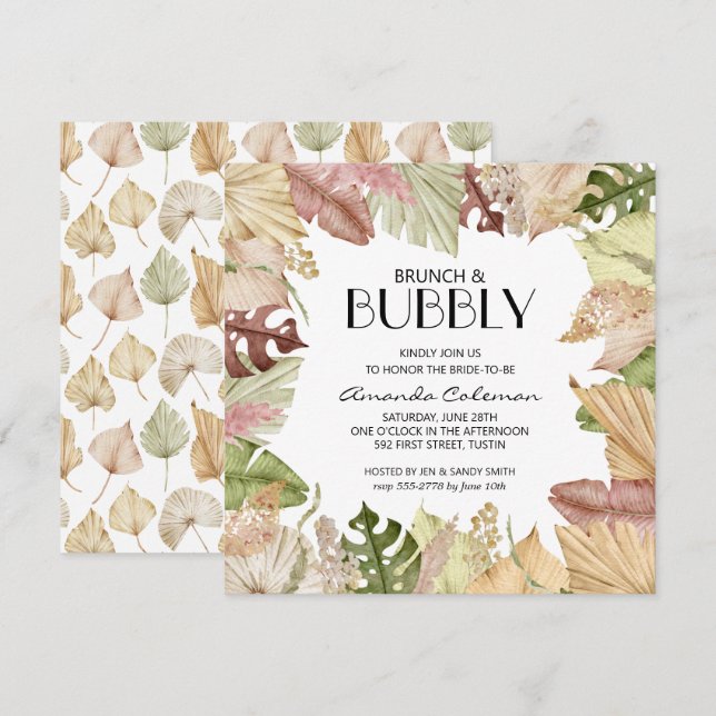 Brunch Bubbly Feuille Tropical Invitation Fête des (Devant / Derrière)