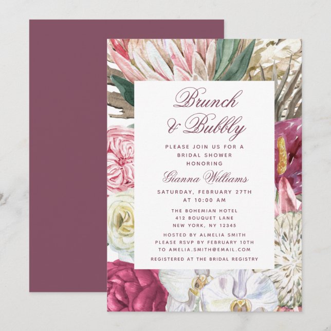 Brunch & Bubbly Floral Brautparty Einladung (Vorne/Hinten)