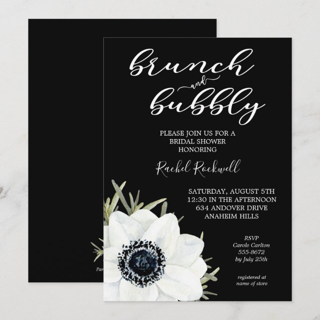 Brunch Bubbly Floral Bridal Dusche Einladungen (Vorne/Hinten)