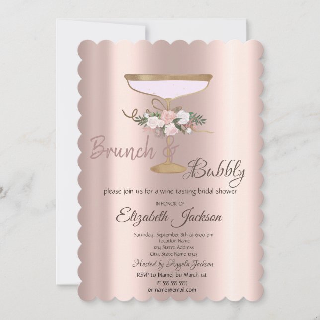 Brunch & Bubbly Floral Glass Brautparty Einladung (Vorderseite)