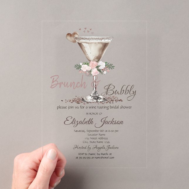 Brunch & Bubbly floral Martini-Brautparty Acryleinladungen (Insitu (Handheld))