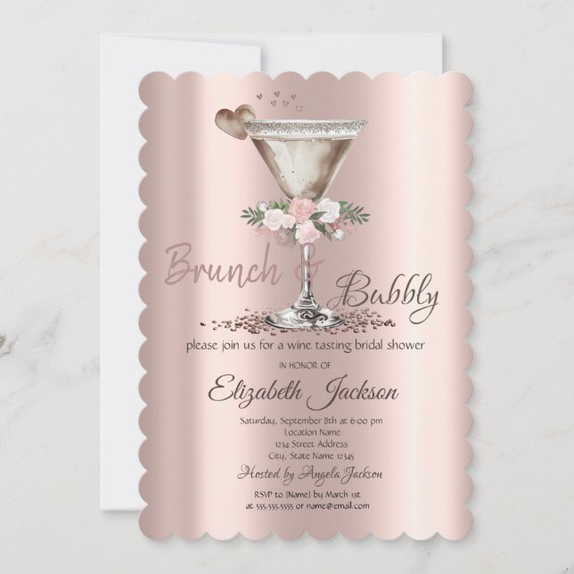 Brunch & Bubbly floral Martini-Brautparty Einladung (Vorderseite)