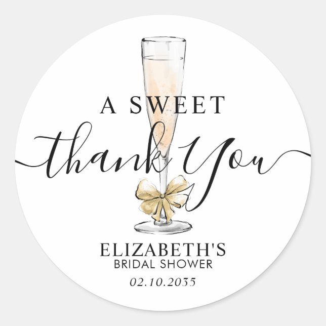 Brunch Bubbly Flute Sweet Danke Brautparty Runder Aufkleber (Vorderseite)