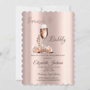 Brunch & Bubbly Glass Pearls Rose Brautparty Einladung