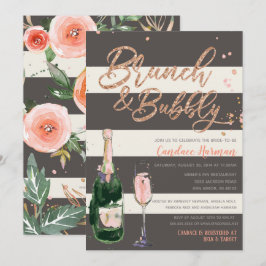 Brunch & Bubbly Glitzer Rose Grau Brautparty Einladung