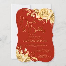 BRUNCH & BUBBLY Gold Floral Brautparty Red Einladung