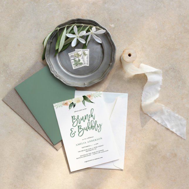 Brunch & Bubbly green und pfirsiche Aquarellblüte (Von Creator hochgeladen)