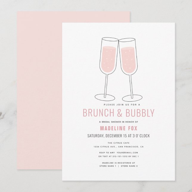Brunch & Bubbly Modernes Champagner-Brautparty Einladung (Vorne/Hinten)