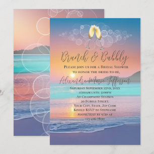 Brunch Bubbly Pastell Sunset Beach Brautparty Einladung