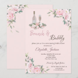 Brunch & Bubbly Pink Blume Brautparty Einladung