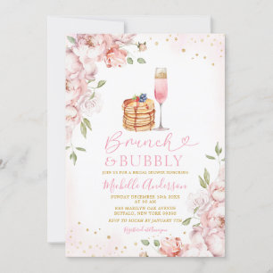 Brunch & Bubbly Pink Blumenwein Brautparty Einladung