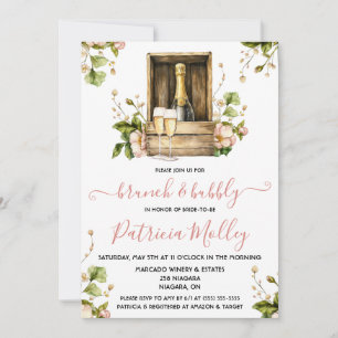 Brunch & Bubbly, Pink & Green Rose, Brautparty Einladung