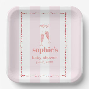 Brunch & Bubbly Red und Rosa Retro Wavy Pappteller