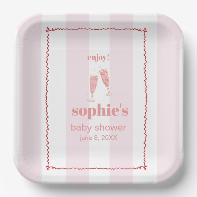 Brunch & Bubbly Red und Rosa Retro Wavy Pappteller (Vorderseite)