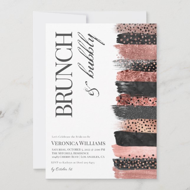 Brunch & Bubbly Rose Gold Bridal Dusche Einladung (Vorderseite)