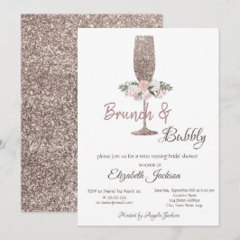 Brunch & Bubbly Rose Gold Glitzer Brautparty Einladung