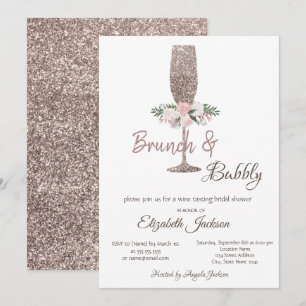 Brunch & Bubbly Rose Gold Glitzer Brautparty Einladung