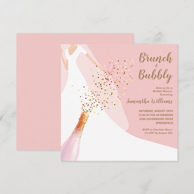 Brunch Bubbly Rose Quartz Bridal Dusche Einladung (Vorne/Hinten)
