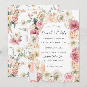 Brunch & Bubbly   Rosé-Wein Florale Brautparty Einladung