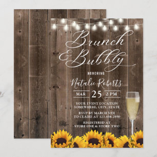 Brunch & Bubbly Rustic Sunflower Brautparty Einladung