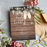 Brunch Bubbly Script Brautparty Rustic Wood Einladung<br><div class="desc">Die elegante Brunch- und Brautduscheinladung mit Champagnergläsern und dem prächtigen Scriptnamen personalisiert mit den Informationen in schicken Schriften auf rustikalem Holzboden. Entwickelt von Thisisnotme©</div>