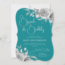BRUNCH & BUBBLY Silver Floral Brautparty Aquamarin