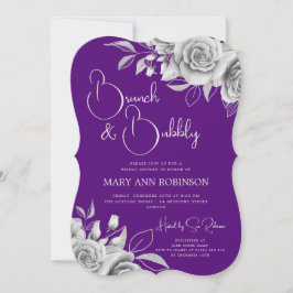 BRUNCH & BUBBLY Silver Floral Brautparty Lila Einladung
