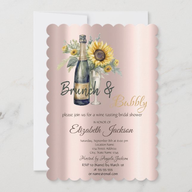 Brunch & Bubbly Sonnenblumen, Brautparty aus Glas Einladung (Vorderseite)