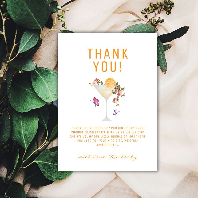 Brunch Bubbly Summer Floral Champagne Baby Dusche Dankeskarte (Brunch Bubbly Summer Floral Champagne Baby Shower Thank You Card)