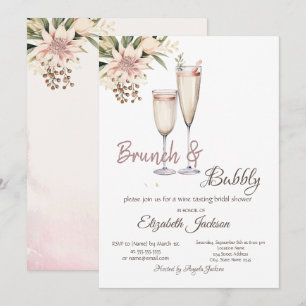 Brunch & Bubbly Weinglas Florales Brautbad Einladung