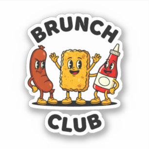 Brunch Club Retro-Cartoon-Essen Lustiges Design Aufkleber