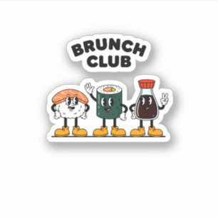 Brunch Club Retro Sushi & Sojasauce Cartoon Spaß Aufkleber