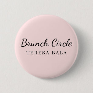 Brunch Club   Rosa handgeschriebene Schrift Name D Button